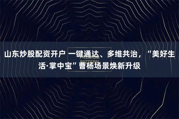 山东炒股配资开户 一键通达、多维共治，“美好生活·掌中宝”曹杨场景焕新升级